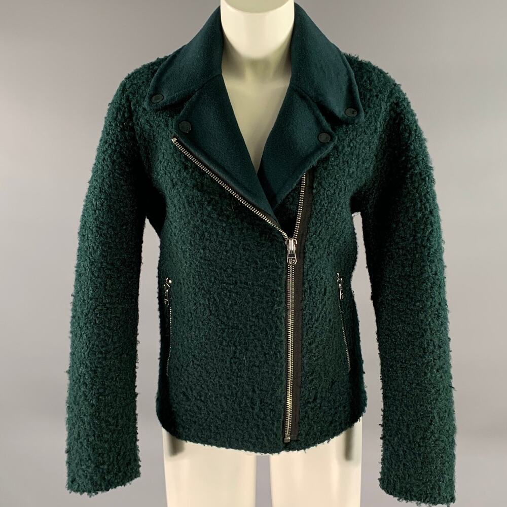 SANDRO Size 3 Teal Polyester Wool Moto Racer Coat